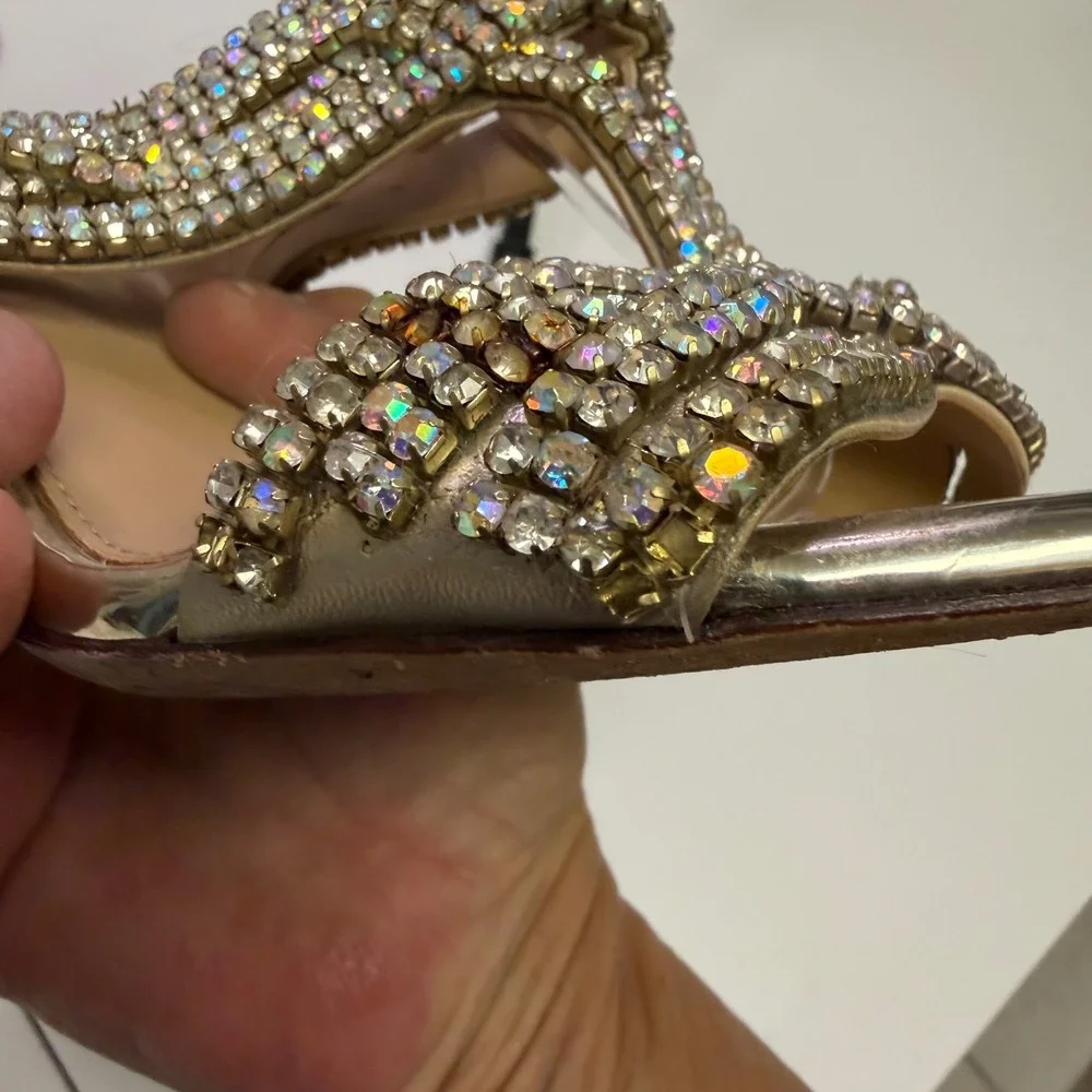 Antonio Melani Women 9M Gold Rhinestone Gladiator Stiletto Cage Heel‎ Sandals